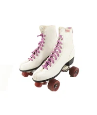 Vtg 70s Roller Derby Lace Up Leather Roller Skates White Purple Womens Size 9