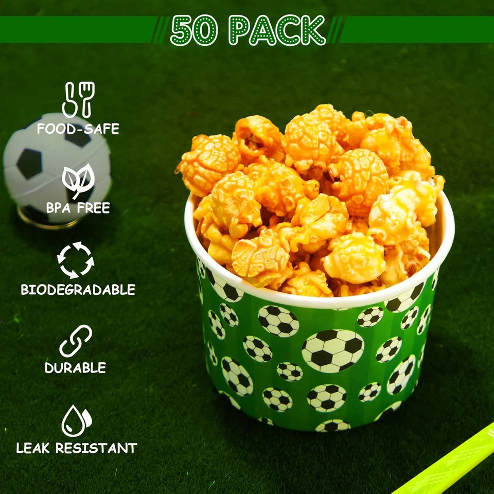 50 Piezas 9 OZ Deporte Fiesta Papel Snack Helado Tazas Desechables Postre Cuencos Snac Foto 4 de 4