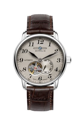 Zeppelin 76665 Men's Automatic Analogue Watch with Open Heart - Silver/Brown
