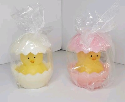 Hatching Baby Chick Candle Set Baby Shower Easter 3'' Pink And White