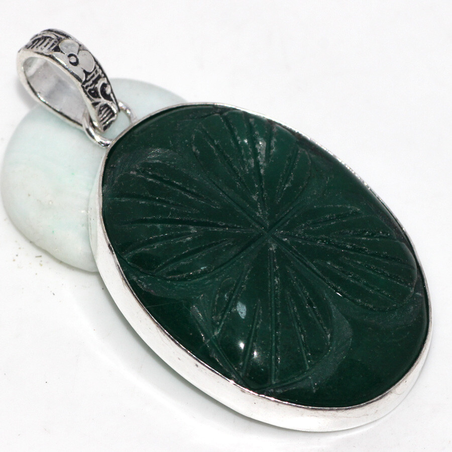 Simulated Emerald 925 Silver Plated Pendant 2