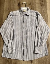 Michael Kors Dress Shirt Long Sleeve Mens XL 17 1/2 34-35 Blue Stripe Pocket