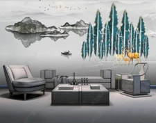 3D Mountain Forest Bird Hand Drawn Self-adhesive Removeable Wallpaper Wall Mural