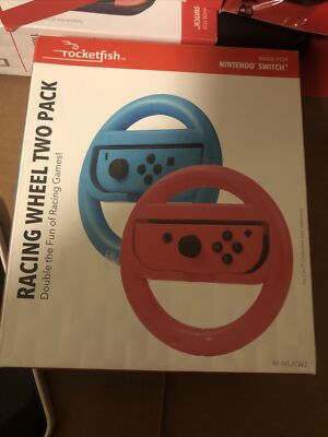 Rocketfish Joy Con Racing Steering Wheel 2 Pk. for Nintendo Switch Red Blue