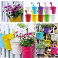 10x Metal Flower Pot Hanging Balcony Garden Fence Plant Planter Home Wall Decor