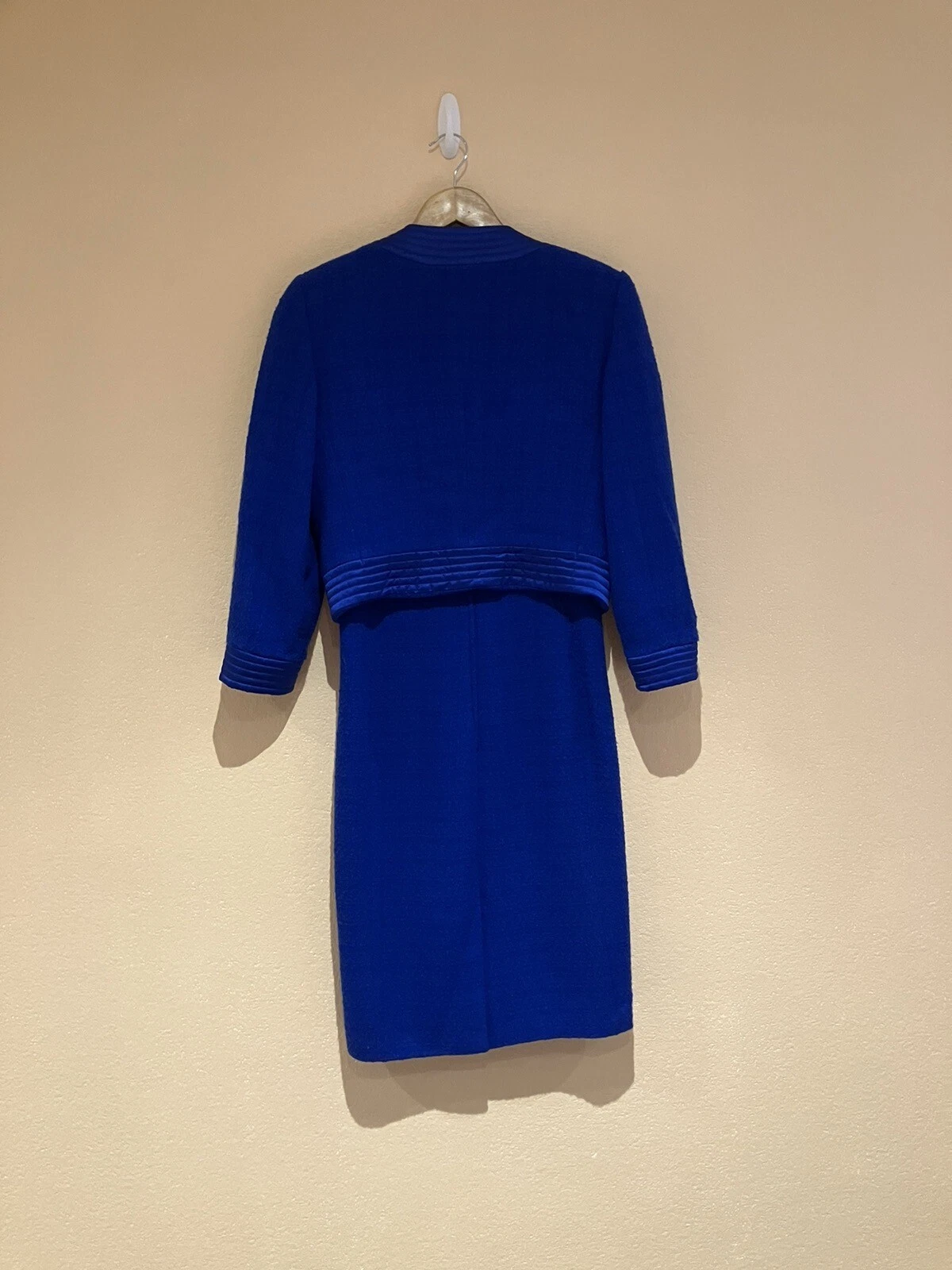 Giacca e abito vintage Valentino Miss V blu elettrico tweed scrollato taglia 38 UK 8