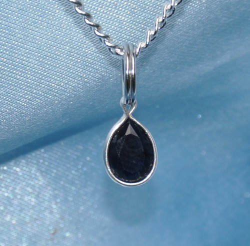 7mm X 5mm PEAR BLUE SAPPHIRE STERLING - PENDANTS 1cts. - Picture 2 of 5