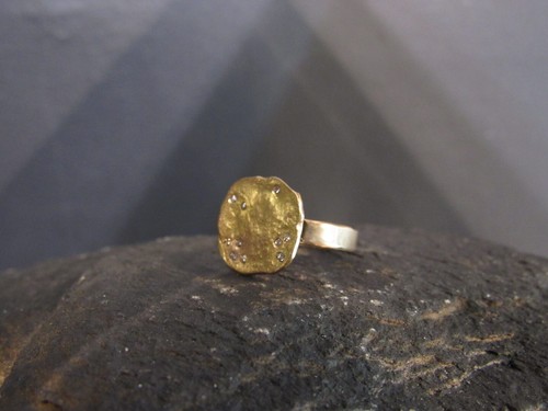 Signet ring. 14K Yellow gold ring with 0.10ct Diamonds.Handmade signet ring gift - Picture 6 of 16