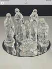 Vtg Crystal Glass Nativity Scene Set OF 7 Pieces 6 FIGURINES Baby Jesus & Mirror — photo 2