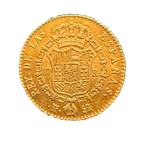 Spagna 1822 oro 80 reales circolati - Foto 2 di 2
