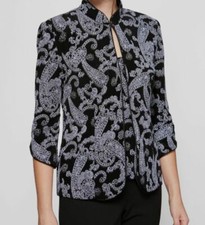  150 Alex Evenings Women's Glittering Black Paisley Printed Jacket Size PS