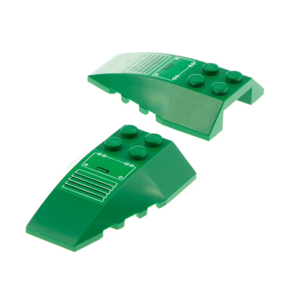 2x Lego Wedge Brick 6x4 Green Sticker Slope Curved 7734 43712pb023