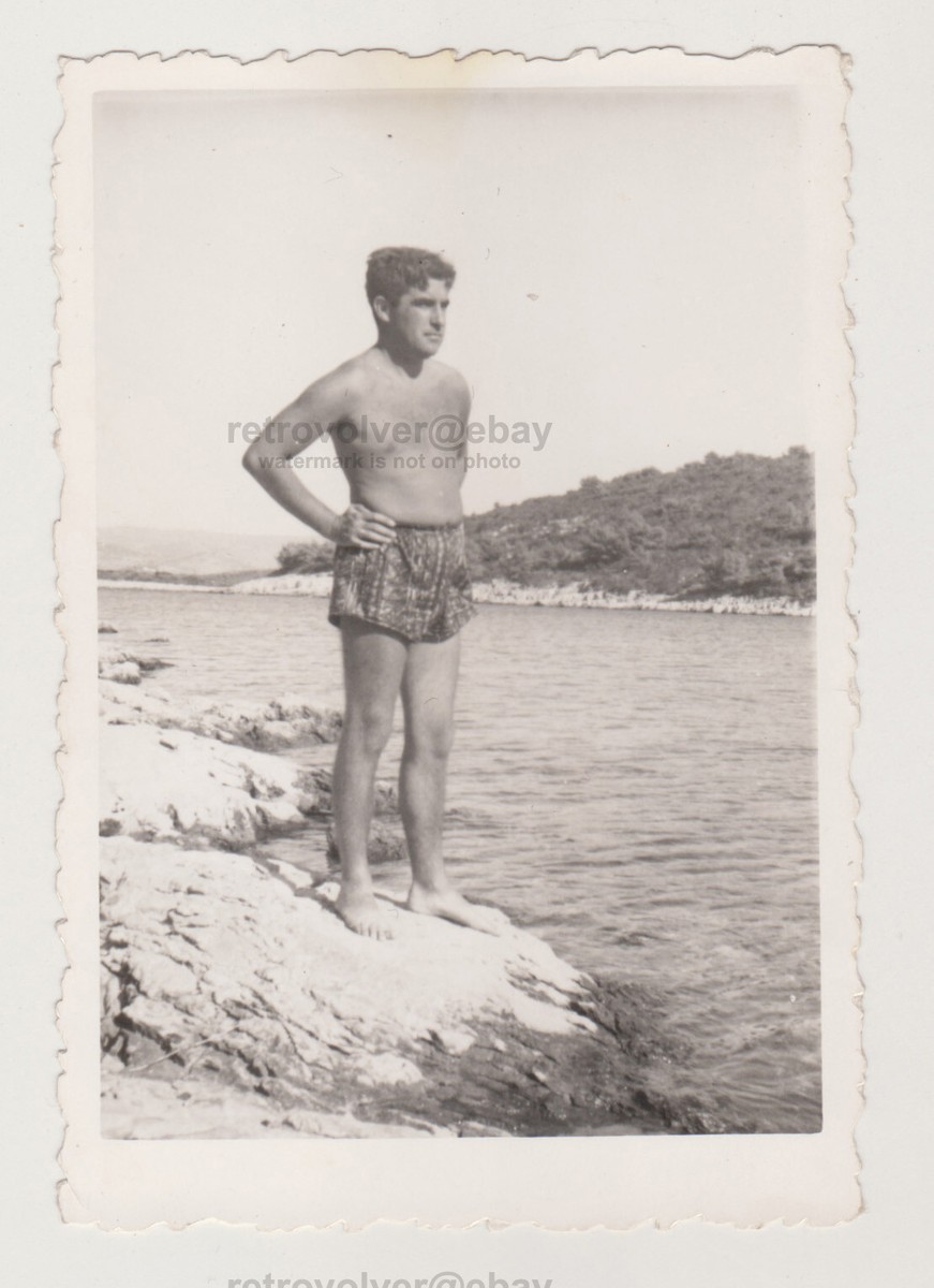 Affectionate Handsome Young Men Shirtless Hairy Chest Torso Trunks