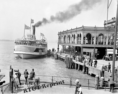 Vintage Steamship Sappho Belle Isle Ferry Dock Detroit Michigan Year 1910 Photo