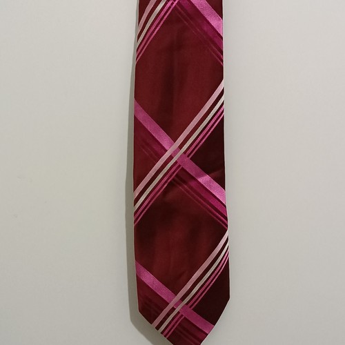 'TieRack' Women's 100% Silk Woven Tie- Red & Pink Plaid Stripes, 155 cm Length - Picture 7 of 7