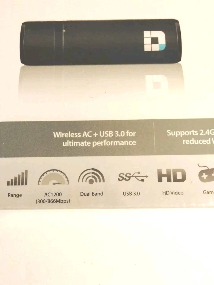 D-link Faster Farther 11AC Wi-Fi Wireless AC1200 Dual Band USB Adapter New - Image 2 of 4