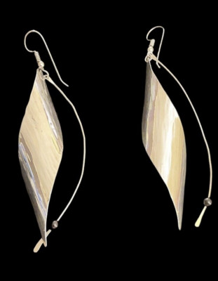 Fred and Kate Pearce Sterling Silver Modernist Sculpture Dangle Earrings