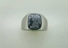 Mens Snowflake Obsidian Brushed Stainless Steel Ring