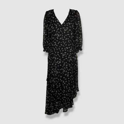 karl lagerfeld chiffon dress Karl Lagerfeld Paris Women's Black Chiffon Ruffled Floral V-Neck Dress Size  16