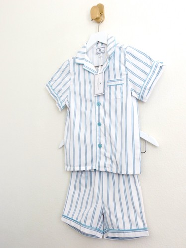 NEW! Petite Plume Twill Pajama Short Set Periwinkle Stripe Blue White SZ 5 - Picture 4 of 9