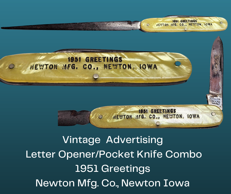 Vintage Advertising Letter Opener Knife Combo1951 GreetingsNEWTON Mfg