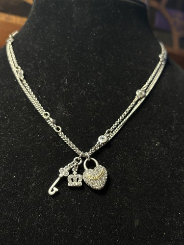 Vintage Juicy Couture Crystal Key to My Heart Dual Strand Necklace Heart Cute - Picture 5 of 8