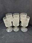 VINTAGE  6 ANCHOR HOCKING WEXFORD CLEAR GLASS WINE GOBLETS 5 3/8" Diamond Cut