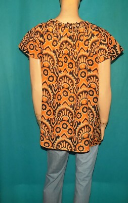 Blouse Souleiado Femme Taille M - Coton Et Viscose - Motifs Noir Et Orange - Très Bon état