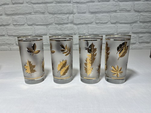 Libbey Set Of 8 Frosted Gold Foliage Glasses - Picture 5 of 5