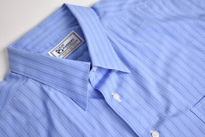 Skip Gambert Blue Striped Button Down Collar Cotton Dress Shirt Size: 17.5/34