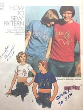 1970s T-shirt EASY Pattern WITH TRANSFERS Simplicity 6309 Unisex Chest 38-40
