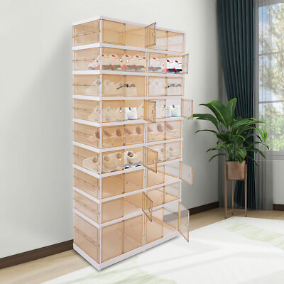 Shoe Rack, Stackable Clear Shoe Storage Boxes, Shoe Cabinet Bins