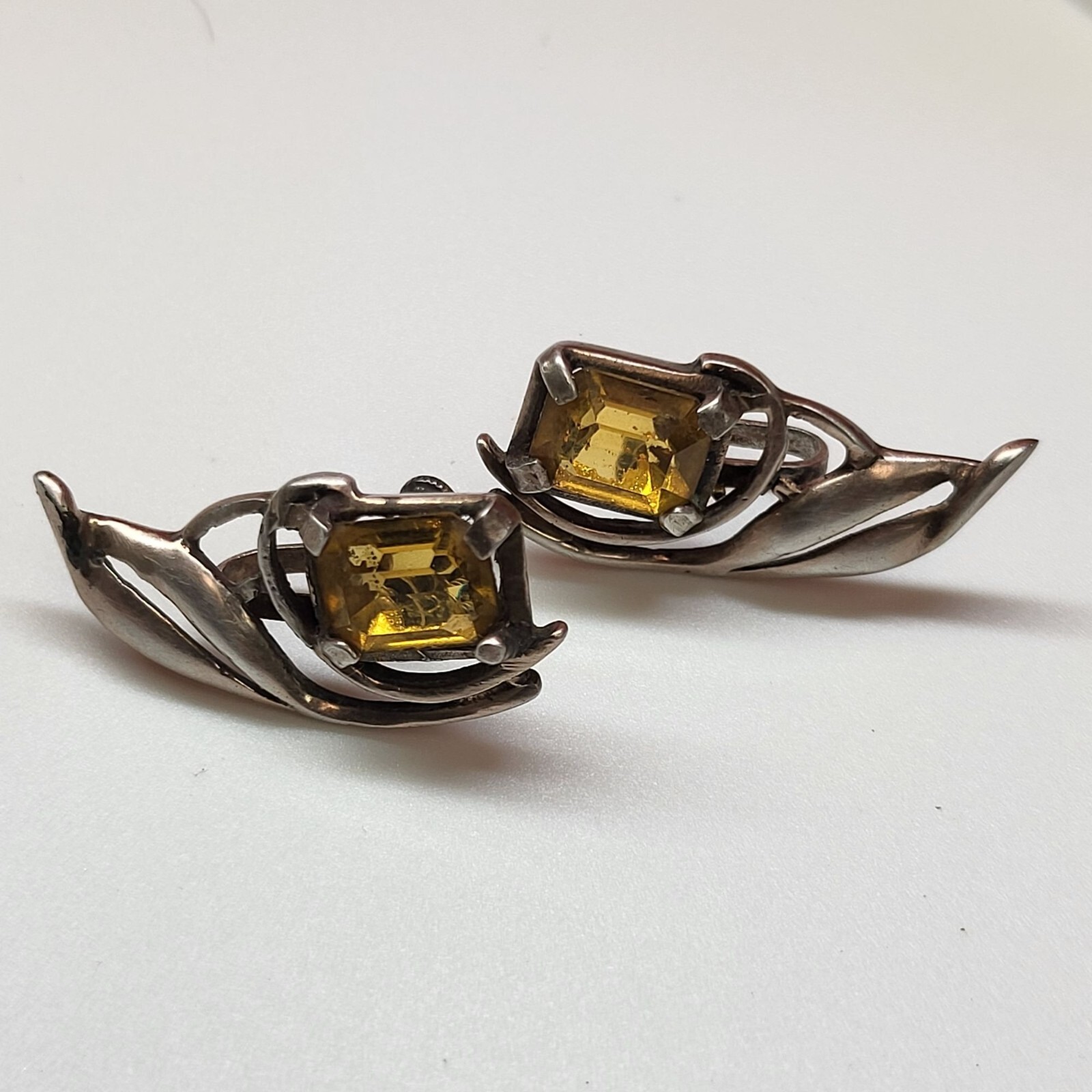 VTG Sterling Silver Rectangular Citrine Earrings - image 11