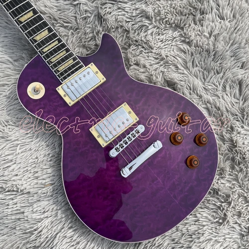 Les Paul Purple Electric Guitar Flamed Maple Top HH Pickups Solid Mahogany Body