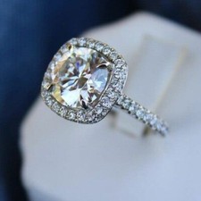 3.00Ct Round White CZ Vintage Halo Engagement Ring In 14k White Gold Finish