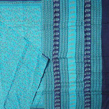 Vintage Blue Sarees 100 Pure Silk Floral Printed Sari 6YD Soft Craft Fabric