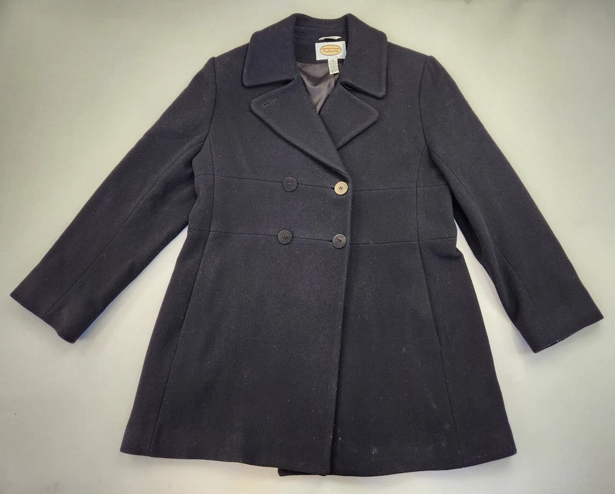 Talbots Pea Coat Black Italian Fabric Double Breasted Coat fit