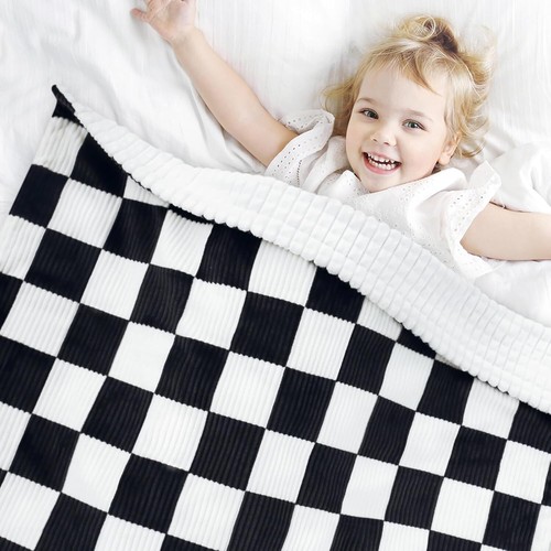 Checkered Baby Blanket Comfy Durable Corduroy Reversible Lightweight 30x40 Inch - Picture 3 of 14