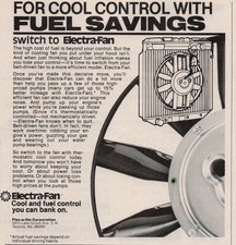 1980 Vintage Print Ad Electra-Fan Engine Cooling Fan Fuel Savings Cool Control