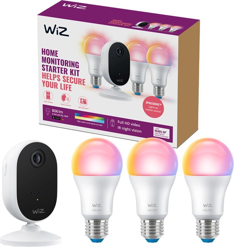 WiZ Home Monitoring Starter Kit, Kamera, 3 smarte LED-Lampen, Wi-Fi, EU - Bild 2