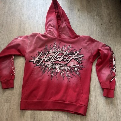 Hellstar Records Red Graphic Print Pullover Hoodie Men s S Fleece Pockets