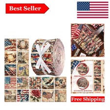 Patriotic Quilting Fabric Bundle - 100 Precut Strips for DIY Holiday Crafts