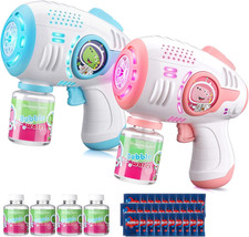 Bubble Guns for Kids 4-8, 2 Pack Automatic Bubble Blaster with LED Light  34 Bu