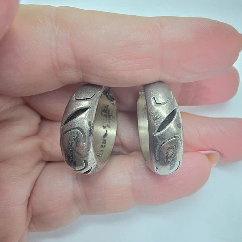 Flawed Mexico Sterling Silver 925 11 grams Hoop Dangle Pierced Earrings Vintage