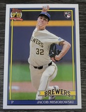 2026 Topps Series 1 Jacob Misiorowski #T91-74 1991 Topps RC Brewers