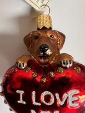 NEW 2 Golden Retriever Dog Ornaments Heart "I LOVE MY DOG HEART"