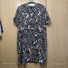 NEXT SP linen blend shift dress short sleeve sz 20 great condition black floral 