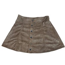 Brown Microsuede Snap Front A-Line Skirt Women Medium Western
