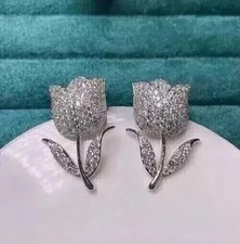 2Ct Round Lab Created Diamond 14k White Gold Plated Flower Women's Stud Earrings