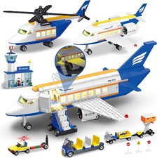 City Airplane Set Building Toys with LED Light, 3 IN 1 Plane Building Blocks wit